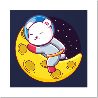 polar bear astronaut sleeping on the moon Posters and Art